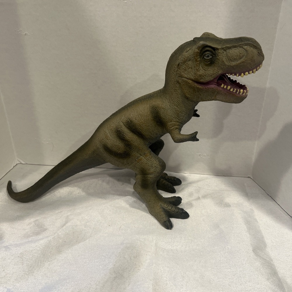 Toysmith Large Epic Tyrannosaurus Dinosaur Gray Soft Squishy Vinyl Toy 12x16 GUC